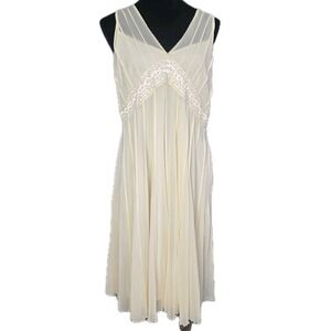 Ethereal Beaded Chiffon Midi Dress 18 Cream Wedding 20s Party Angel Goddess